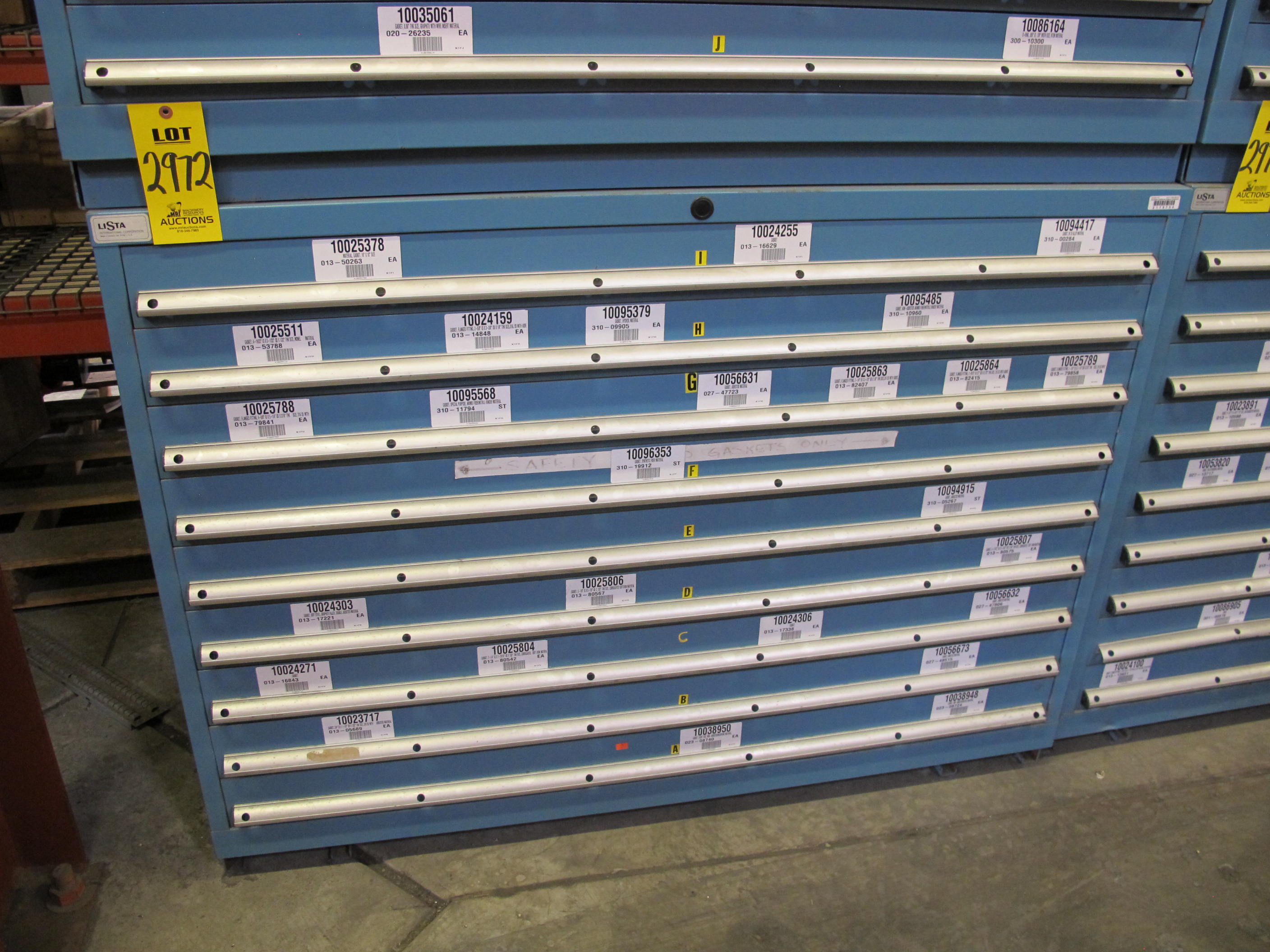 LISTA HEAVY DUTY 9-DRAWER PARTS CABINET W/ CONTENTS (W-50) LOADING & HANDLING FEE $25-